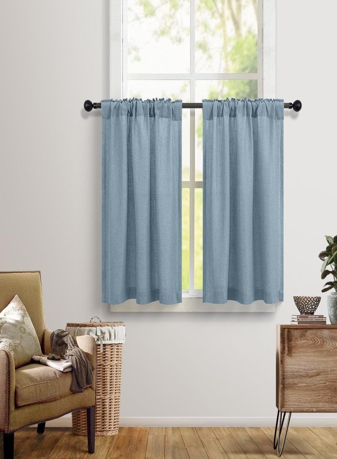 DANCURTON Light Blue Kitchen Curtain 24 Inch Length for Small Window 2 Panel Back Tab Pocket Cotton Textured Sheer Linen Short Cafe Curtain Valance for Bathroom Laundry Garage Country Farmhouse 30x24 Stone Blue - Image 2